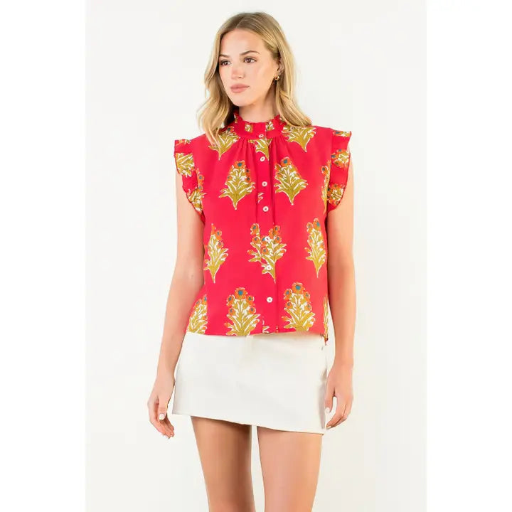 Flutter Sleeve Floral Detail Top