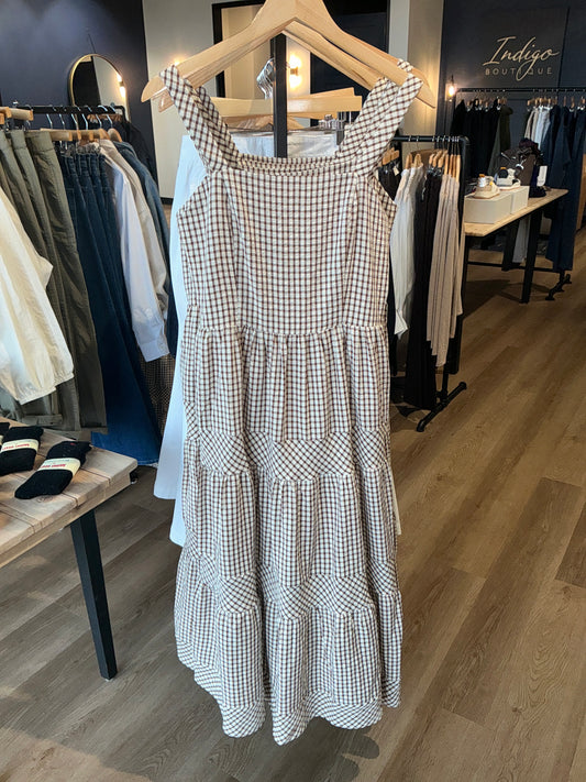 THML - Gingham Tiered Dress / Brown and White