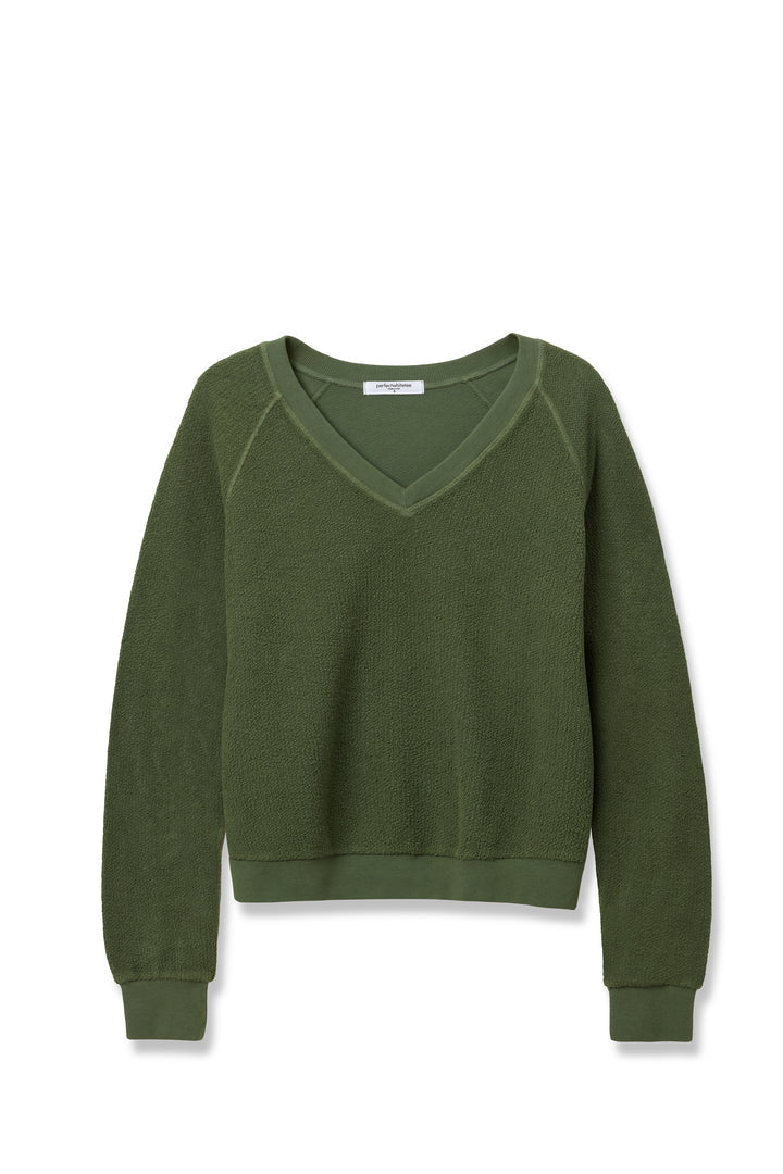 PERFECT WHITE TEE - Zuri V Neck Reverse Sweatshirt / Fern Green