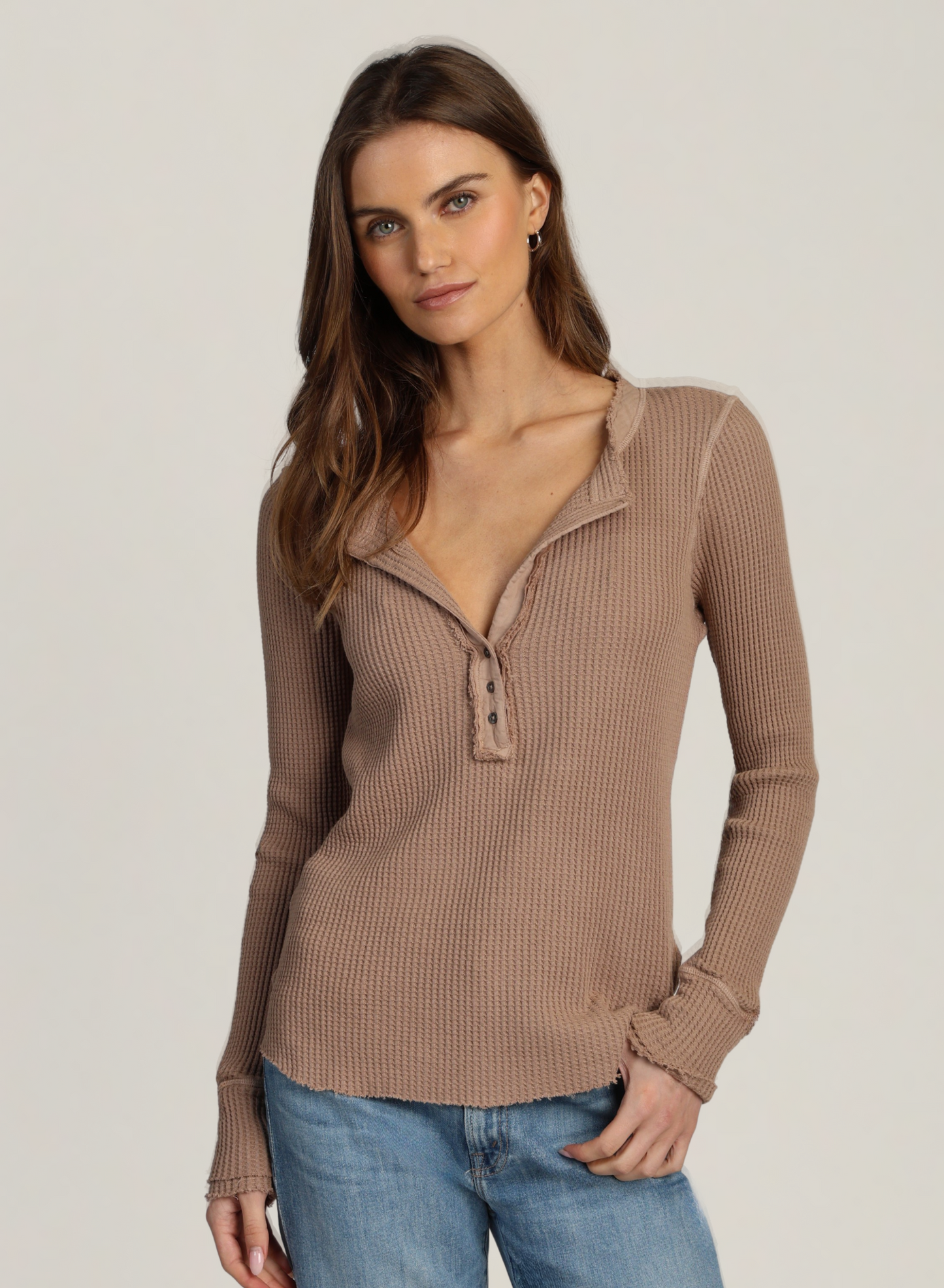 DYLAN - Taupe Brooks Button Top