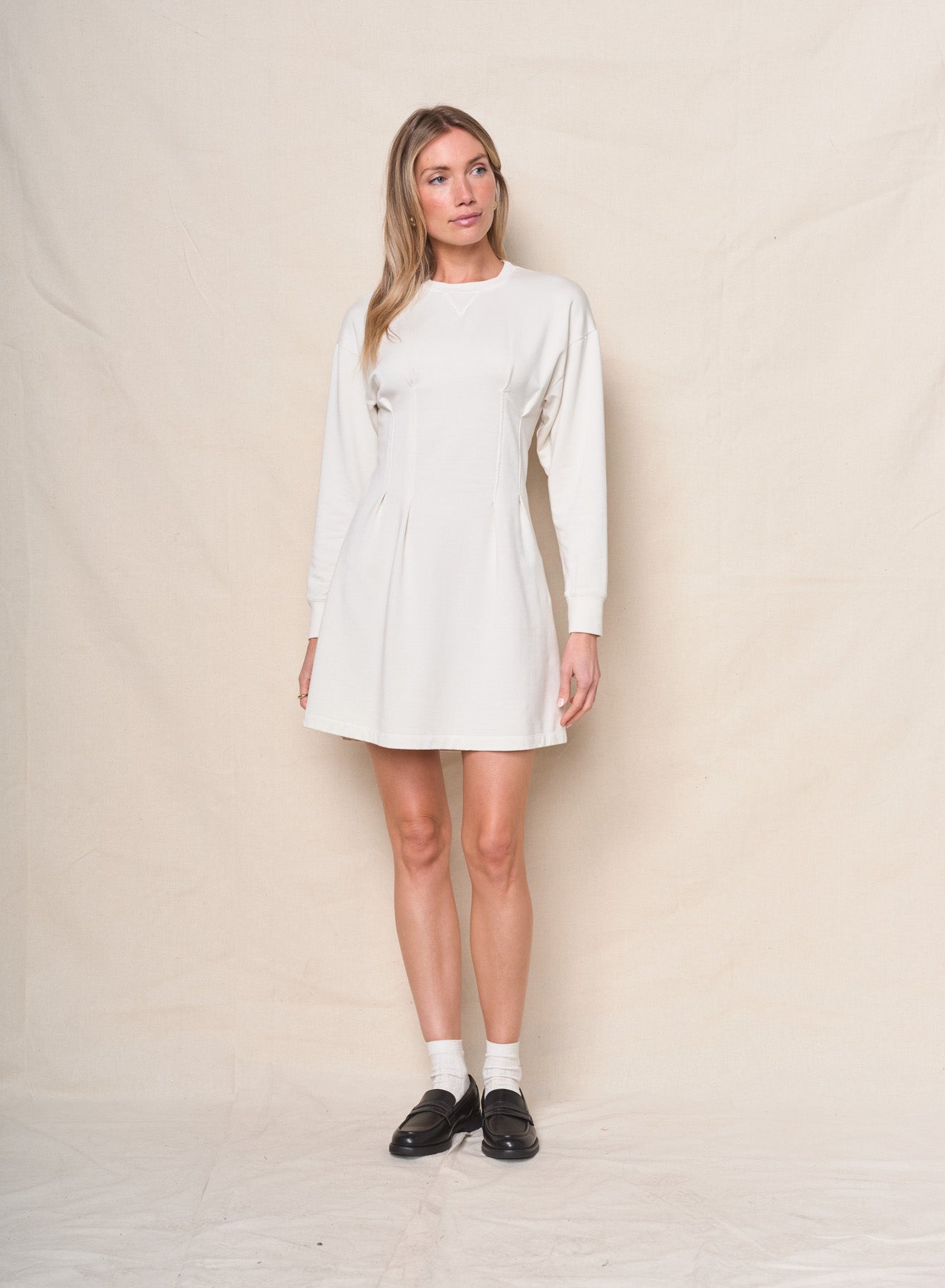 STATESIDE - Navy Heavy Softest Fleece Pintuck Mini Dress