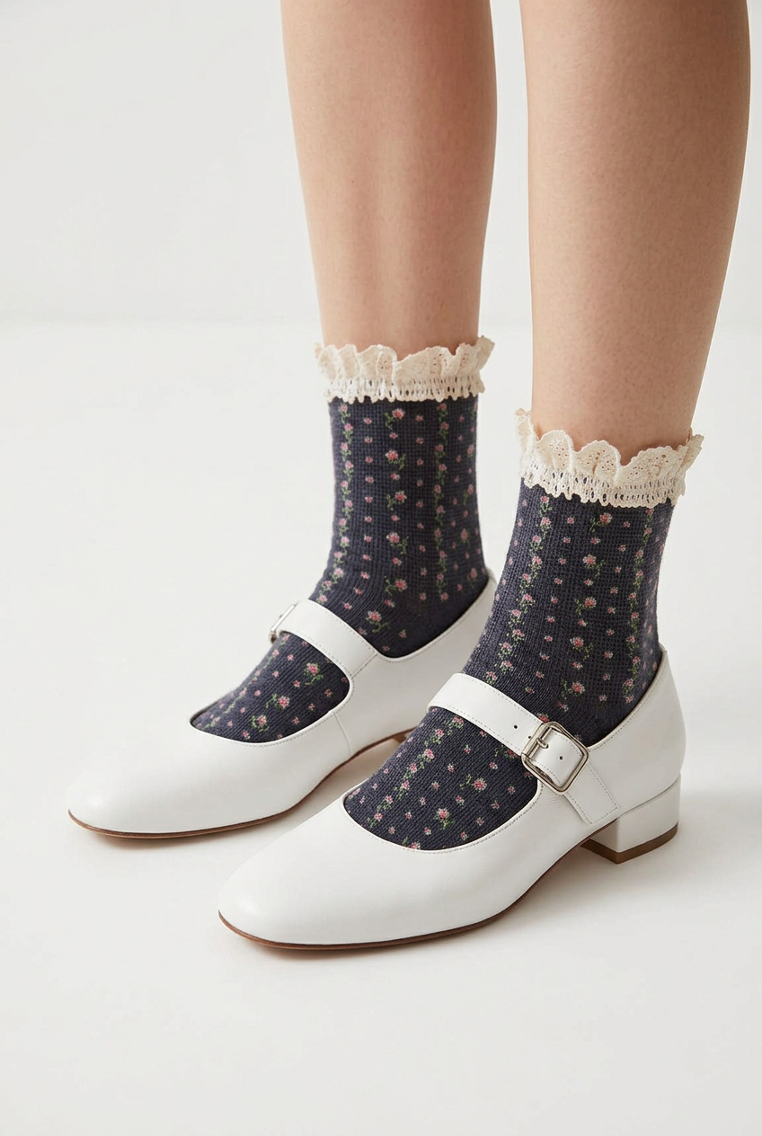Rosebud Waffle Knit Ankle Sock