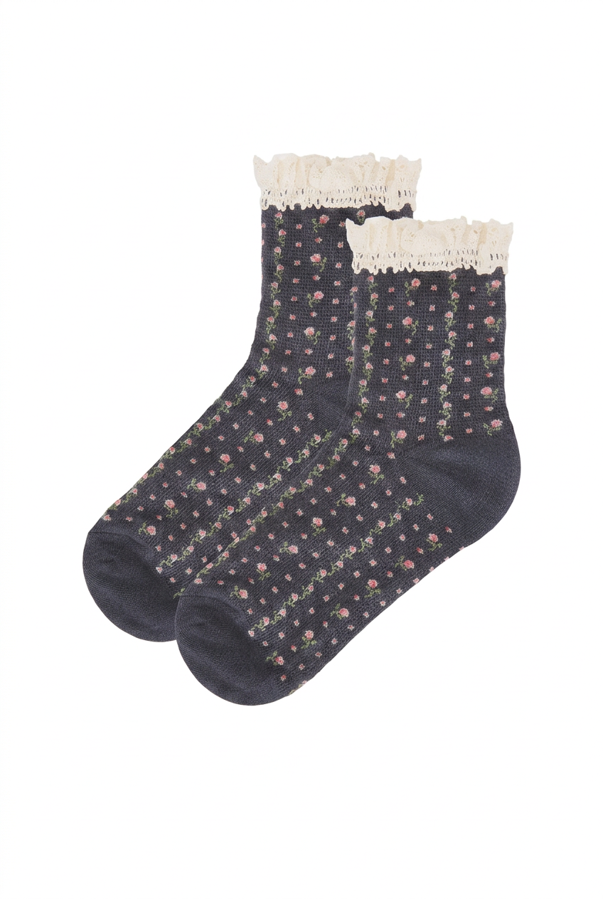 Rosebud Waffle Knit Ankle Sock