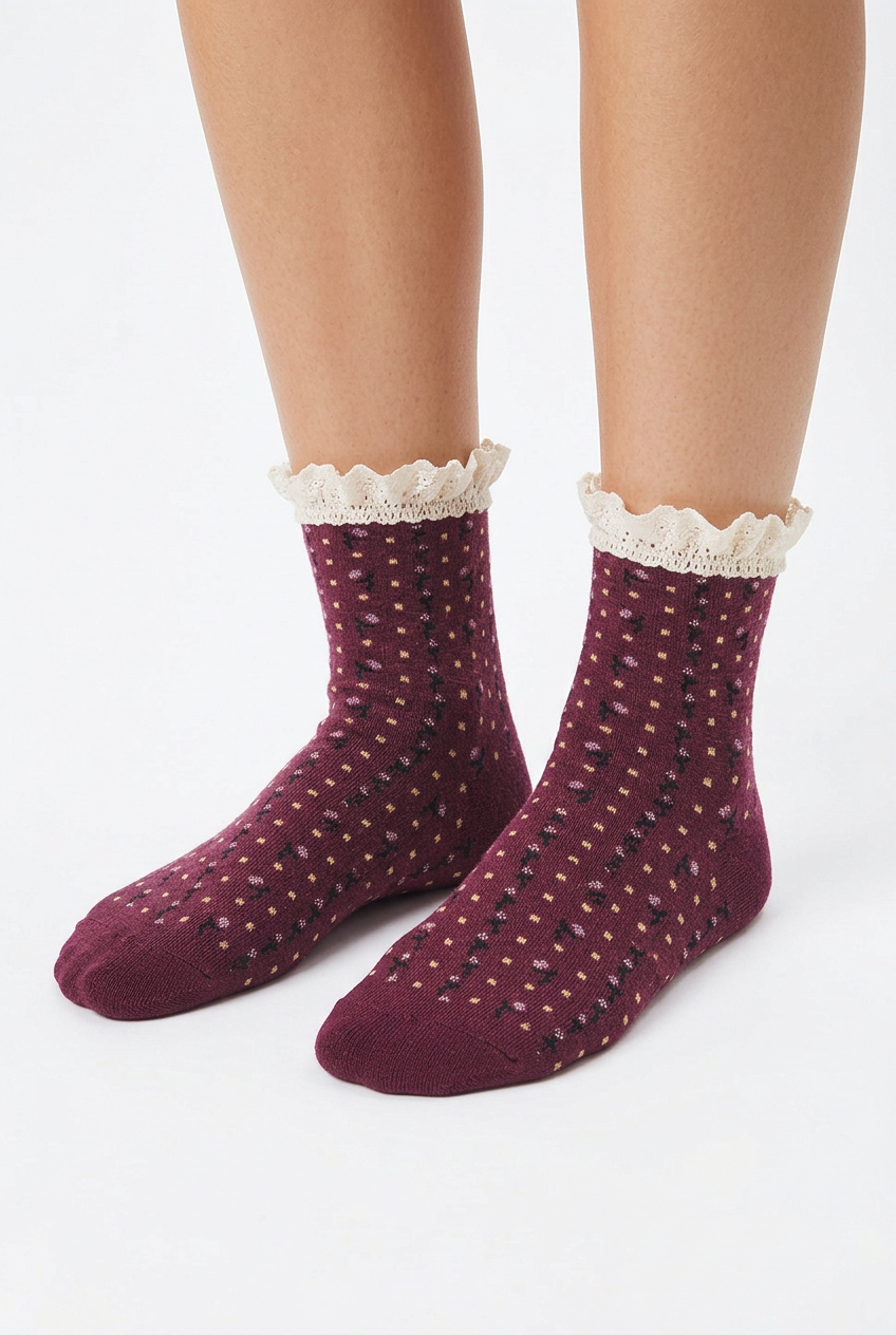 Rosebud Waffle Knit Ankle Sock