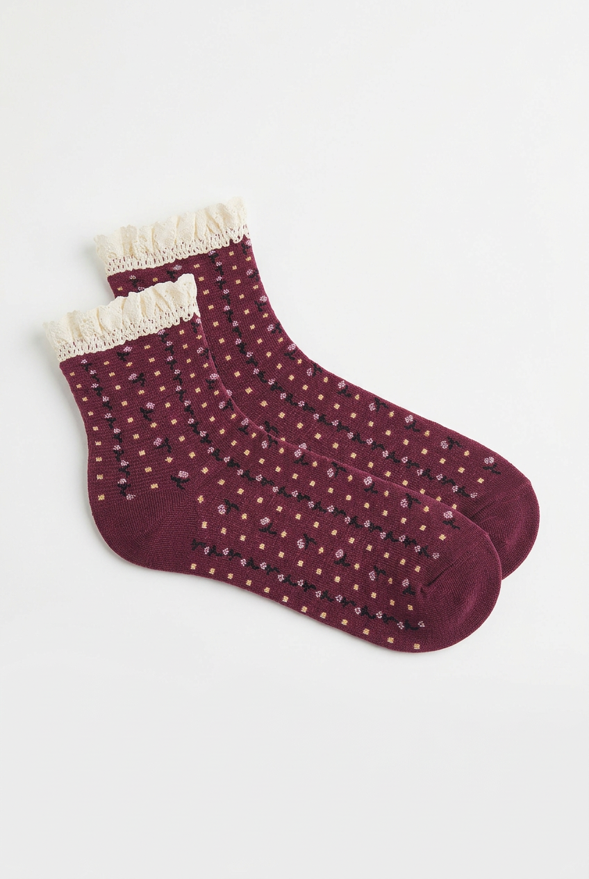 Rosebud Waffle Knit Ankle Sock