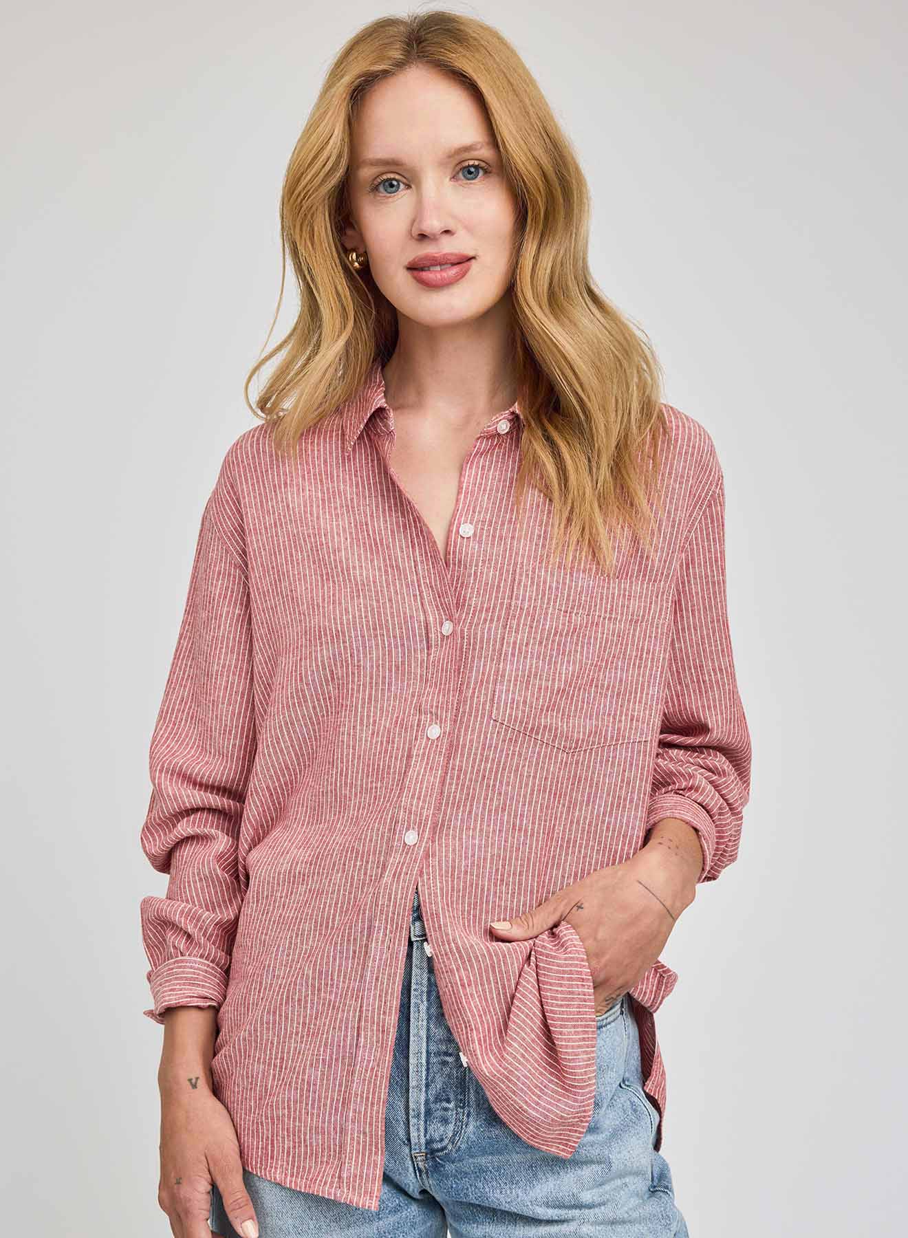 GENTLE FAWN - Garnet Red Stripe Button Down
