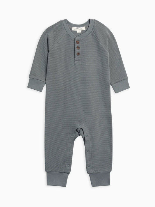 COLORED ORGANICS - Waffle Knit Henley Romper / Navy