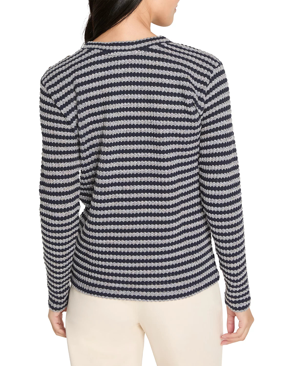 NIC + ZOE - Texture Stripe Button Shoulder Top / Indigo Multi
