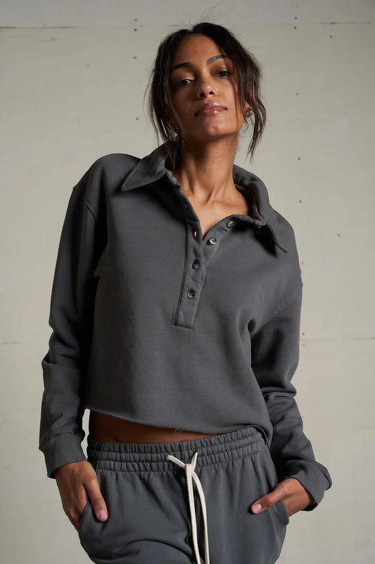Vinny Fleece Collared Sweatshirt / Charcoal / FINAL SALE