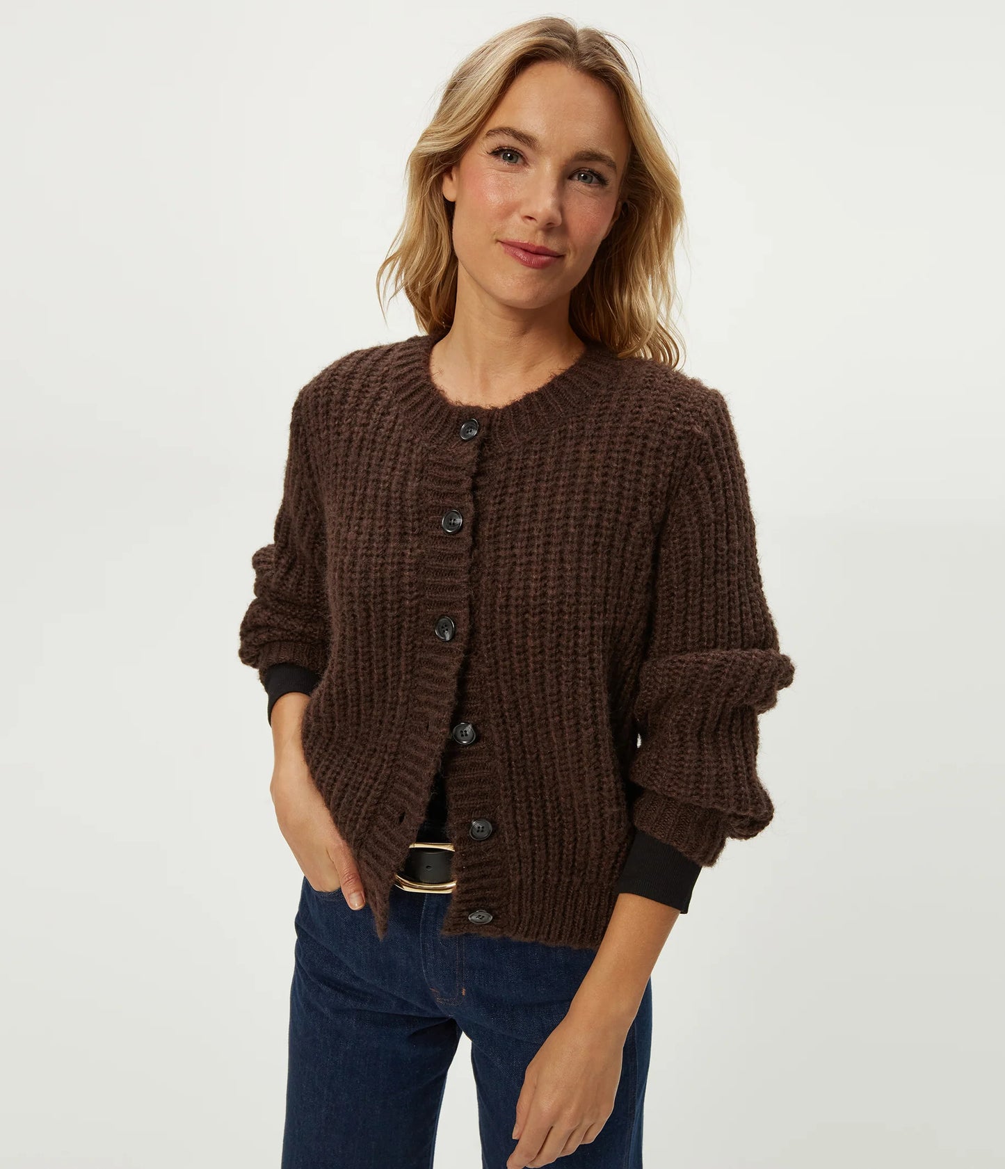 MICHAEL STARS - Lumi Crew Neck Cardigan/ Espresso