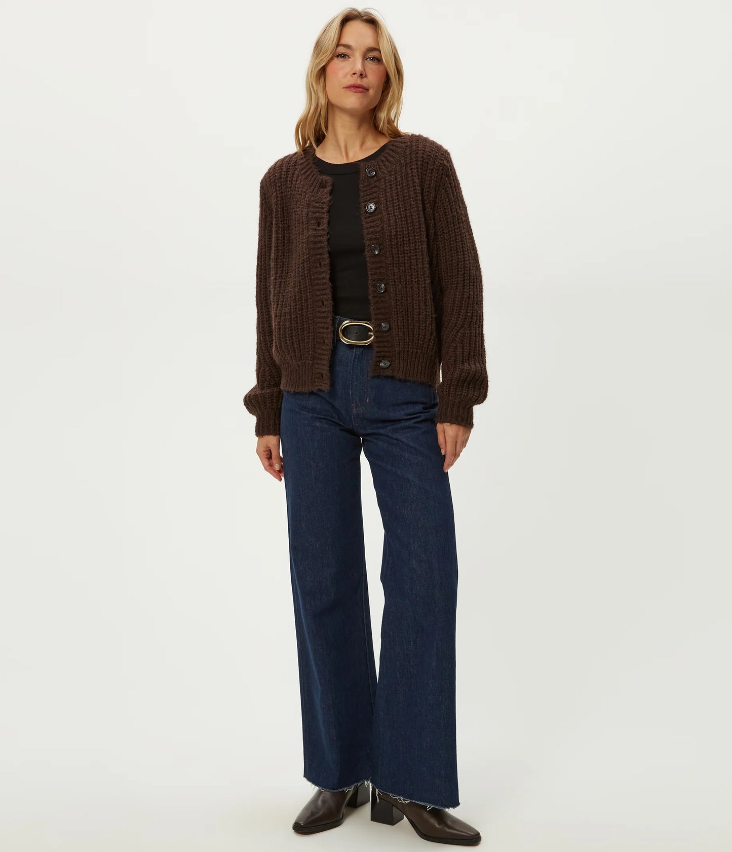 MICHAEL STARS - Lumi Crew Neck Cardigan/ Espresso