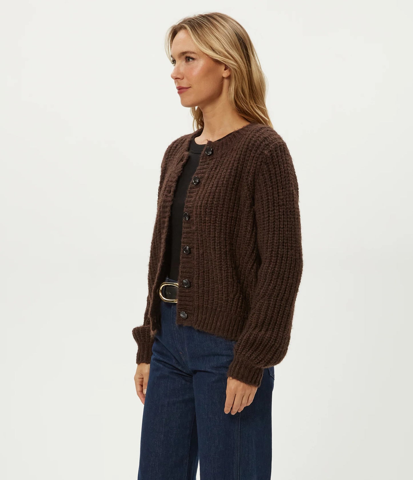 MICHAEL STARS - Lumi Crew Neck Cardigan/ Espresso