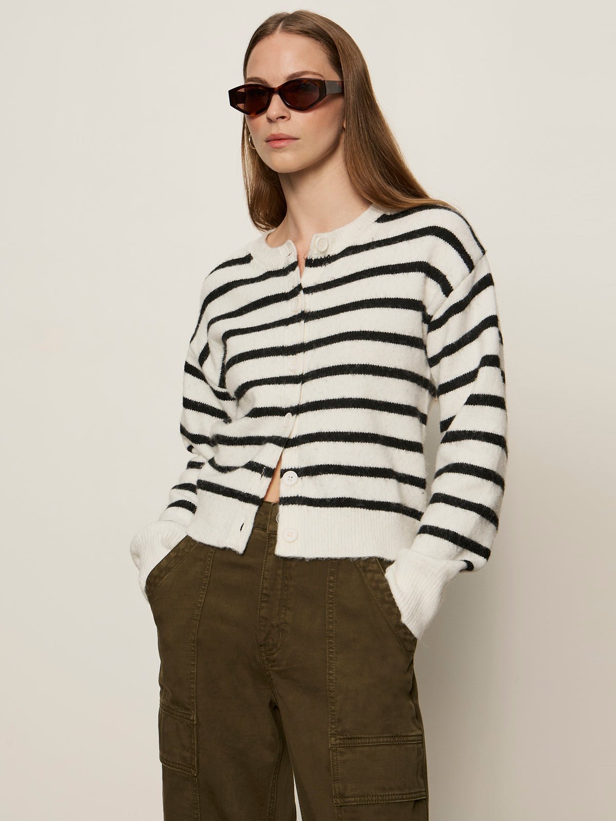 SANCTUARY - Must Have Cardigan/ Chalk with Black Stripe