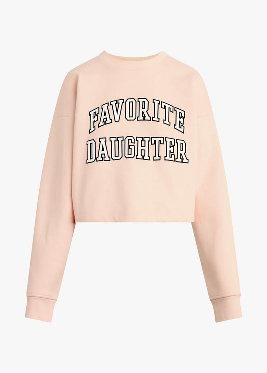 The Cropped Collegiate Sweatshirt / pale pink & white