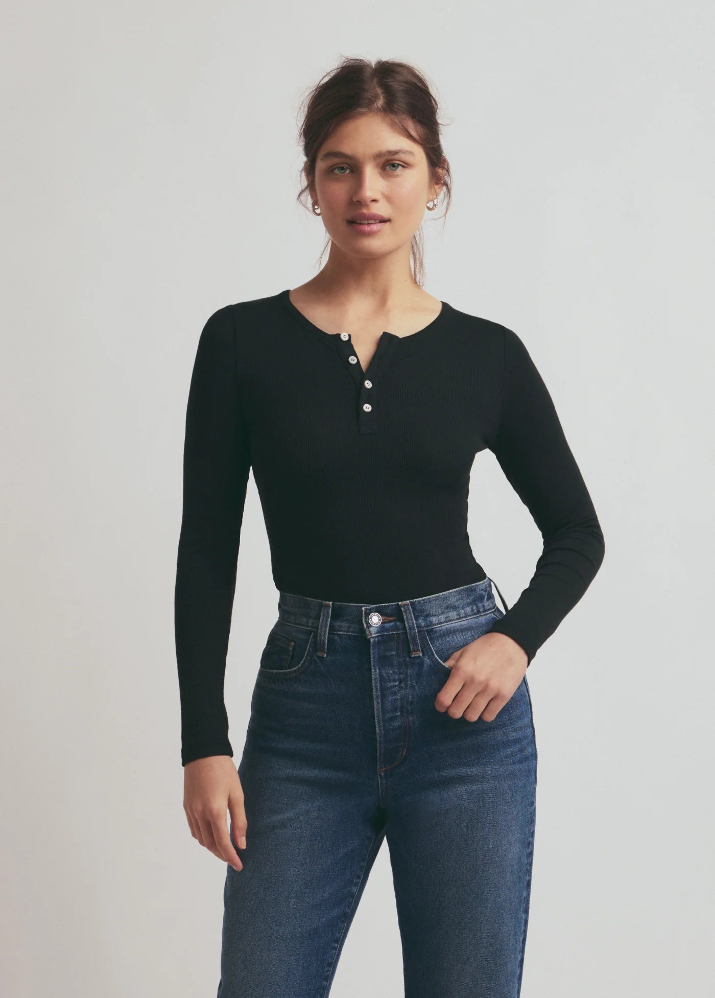 The Henley Ribbed Long sleeve / Black