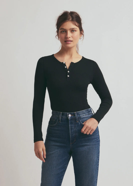 The Henley Ribbed Long sleeve / Black
