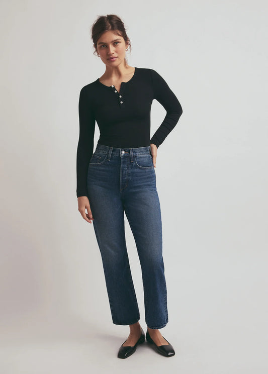 The Henley Ribbed Long sleeve / Black