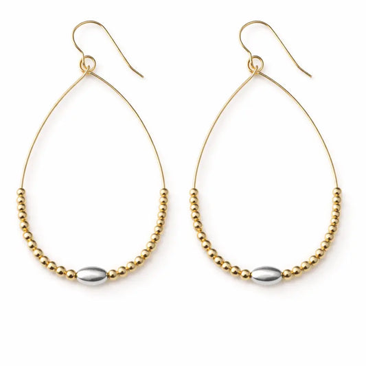 Classic Beaded Oval Mixed Metal Teardrop Earring