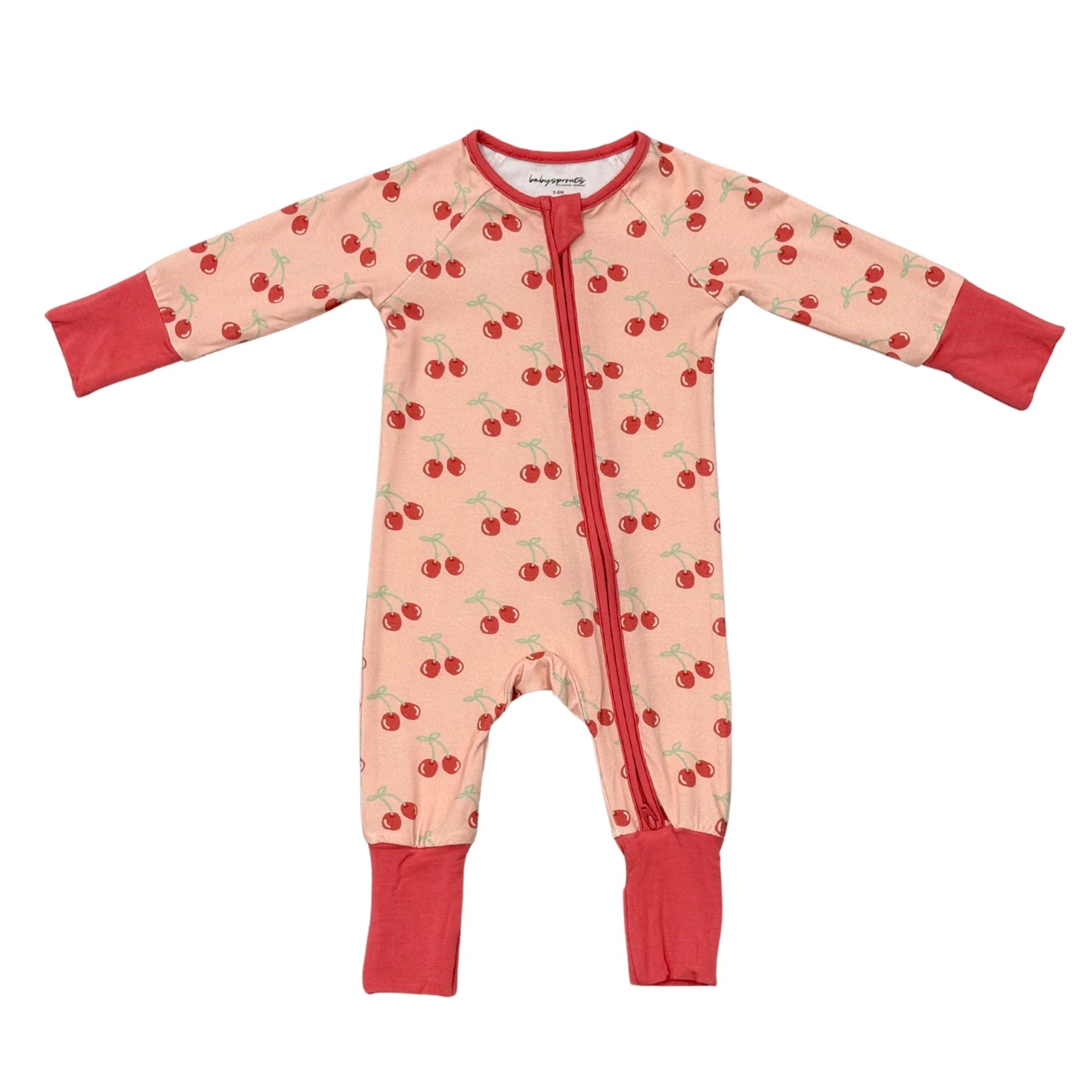 Long Sleeve Zip Romper / Cherries