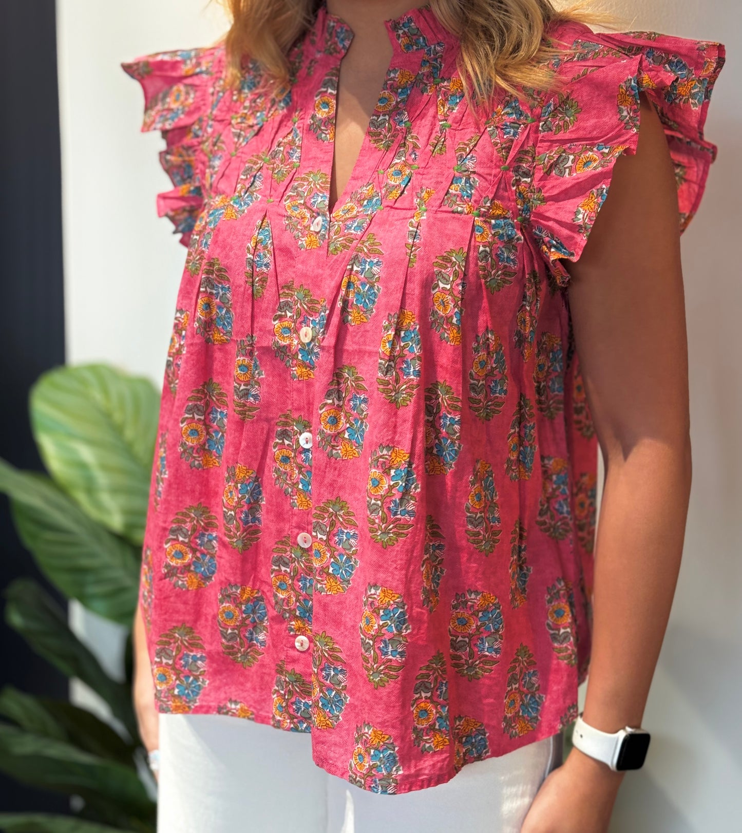 Flutter Sleeve Floral Top/ Pink