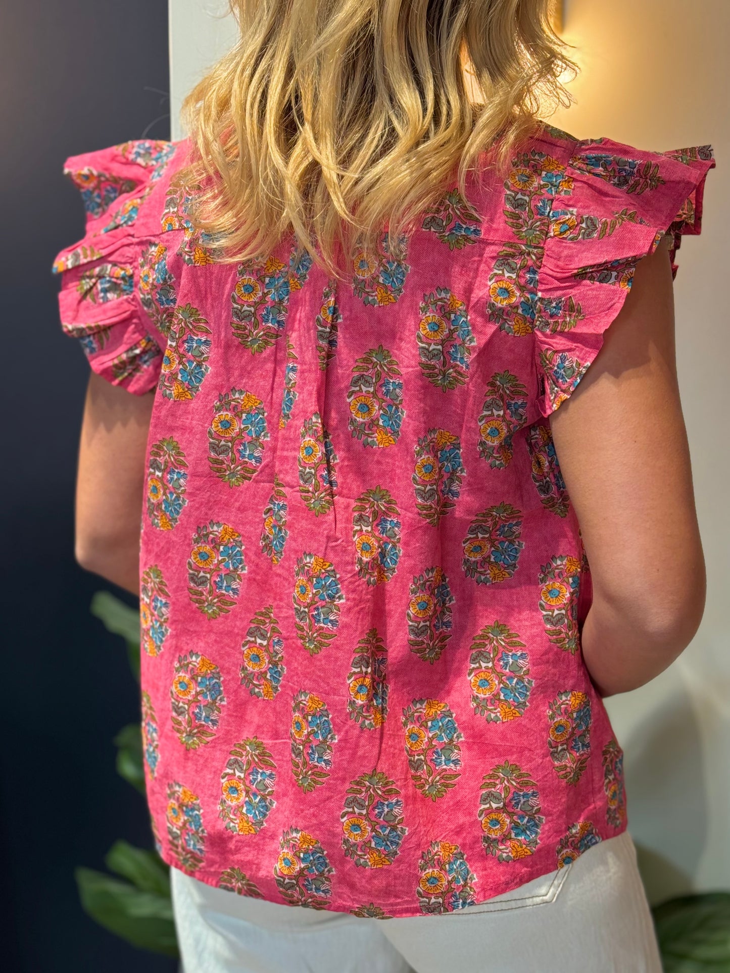 Flutter Sleeve Floral Top/ Pink
