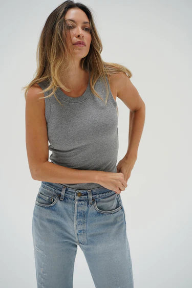 Double Layer Ribbed Tank/ Heather Grey