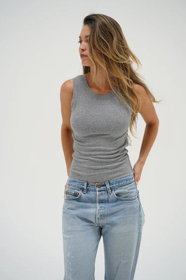 Double Layer Ribbed Tank/ Heather Grey