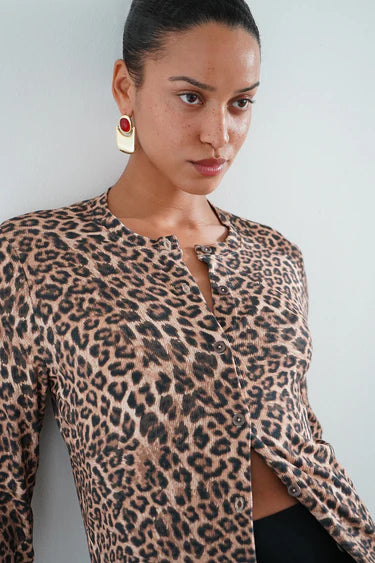 Mira Ribbed Cardigan/ Leopard