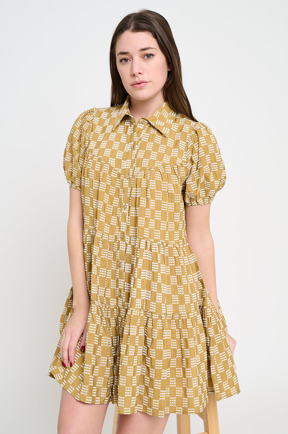 MEET ME IN SANTORINI - Terracotta Weave Button Down Dress