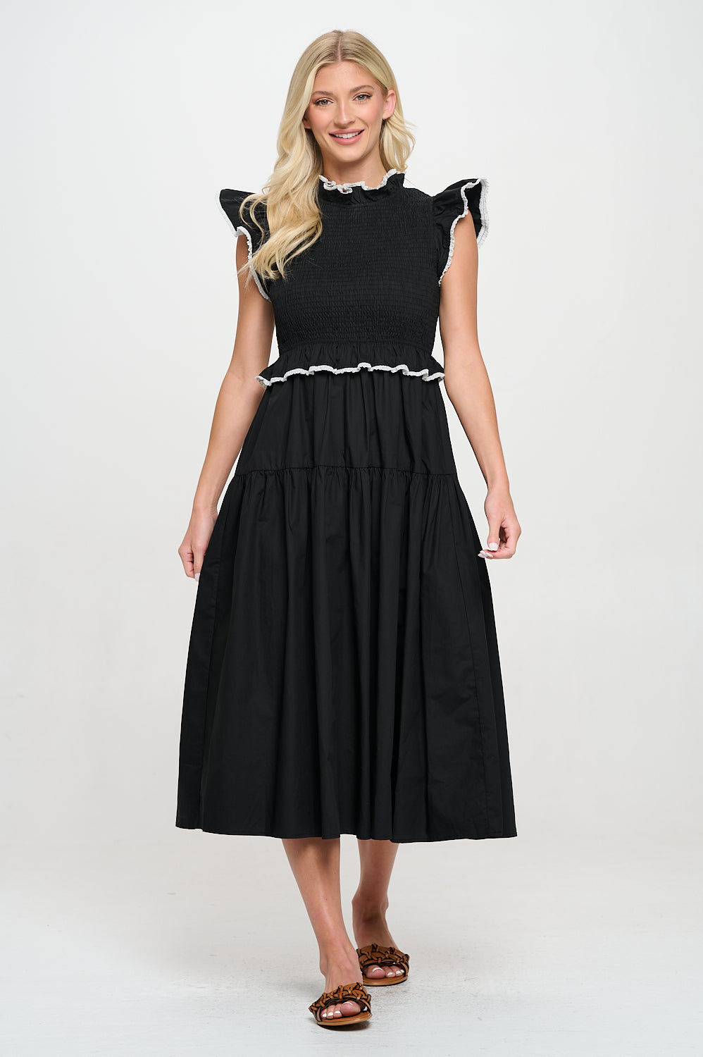 MEET ME IN SANTORINI - Black Poplin Crochet Trim Dress