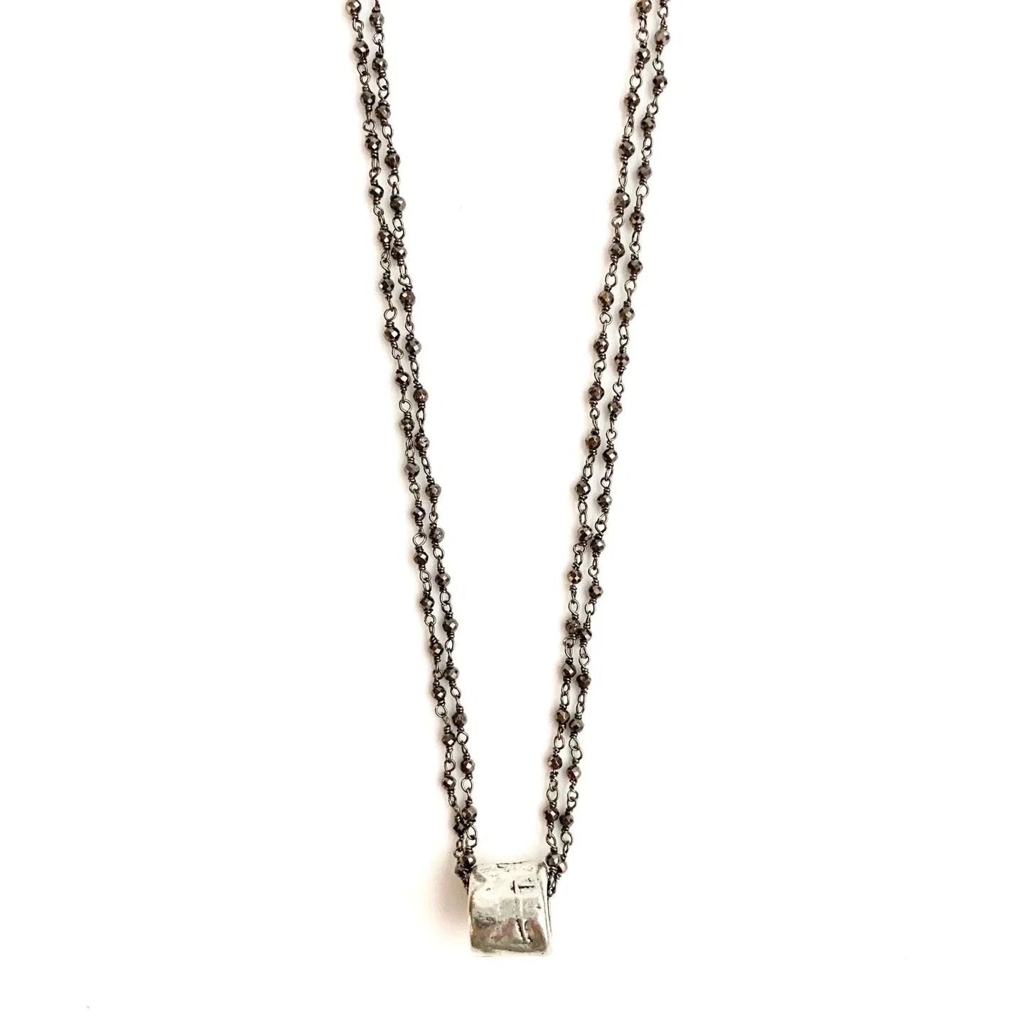 Oxi Pyrite Barrel Necklace