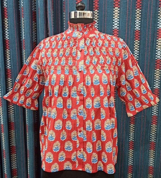 THML - Short Sleeve Button Up Print Top