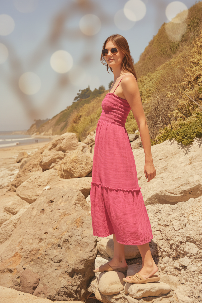Midi Gauze Sundress / Deep Fuchsia