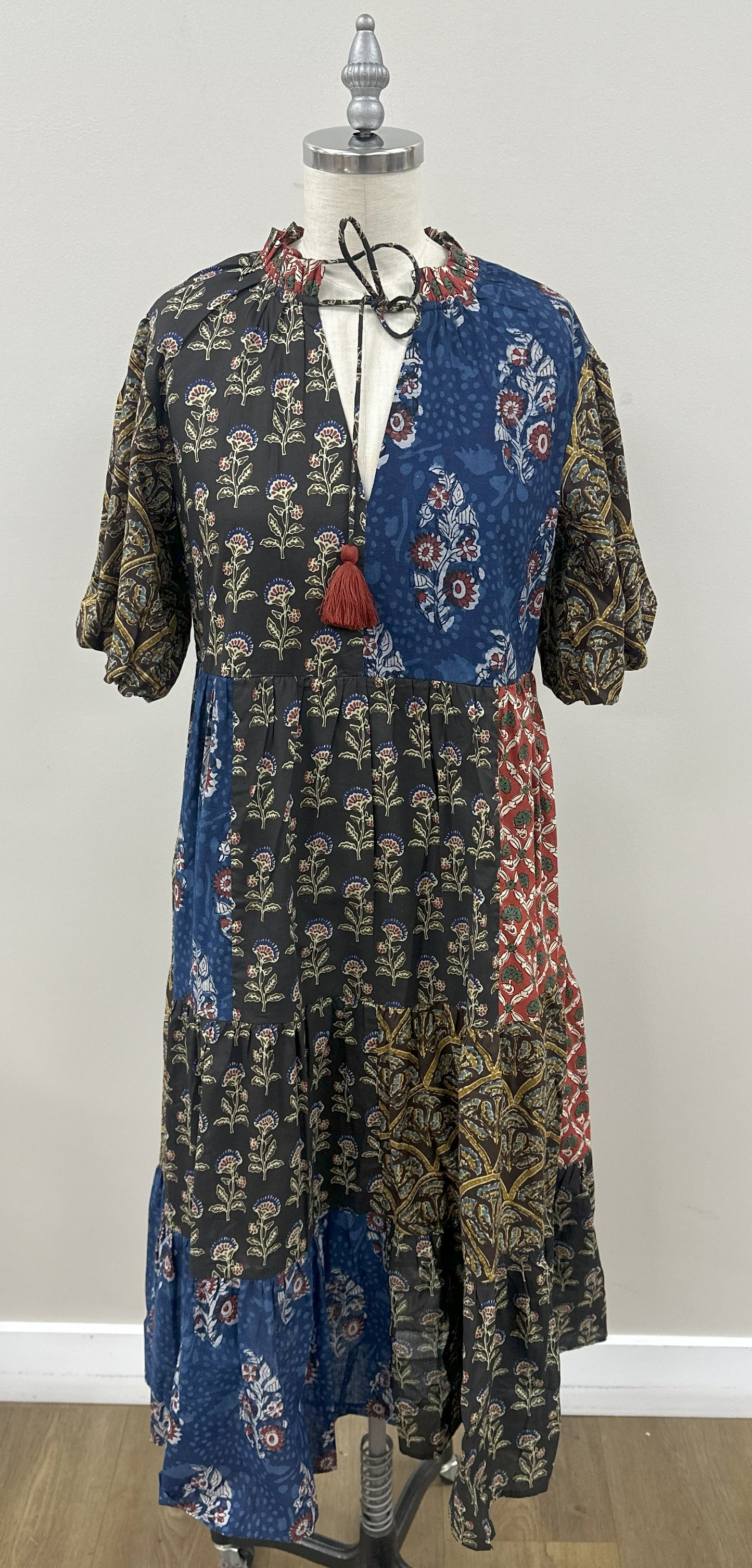 THML - Puff Sleeve Floral Print Tiered Dress