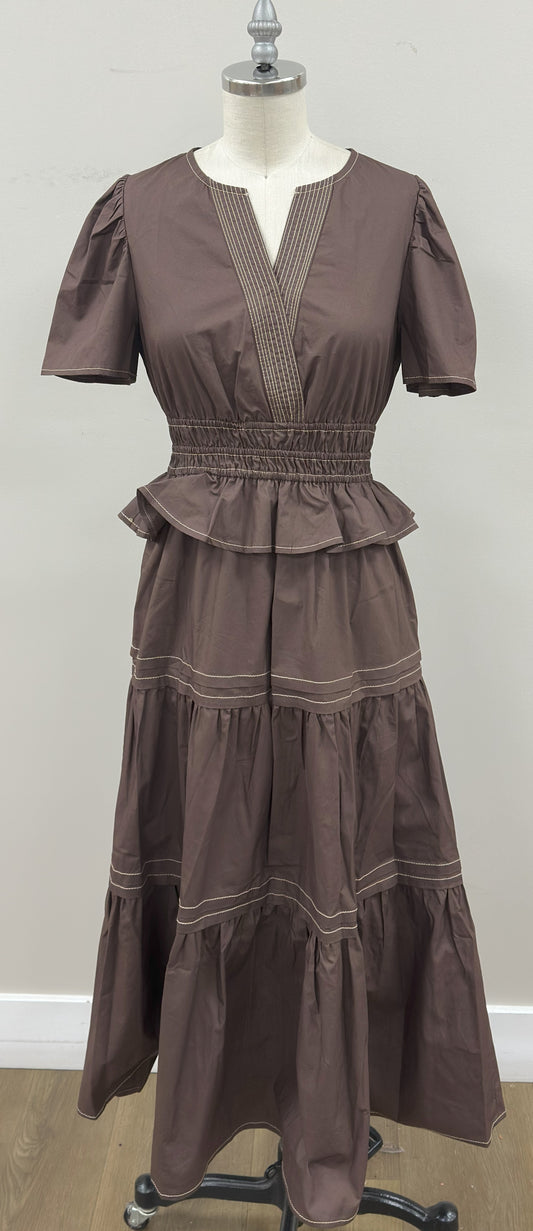 THML - Short Sleeve V-Neck Tiered Midi Dress
