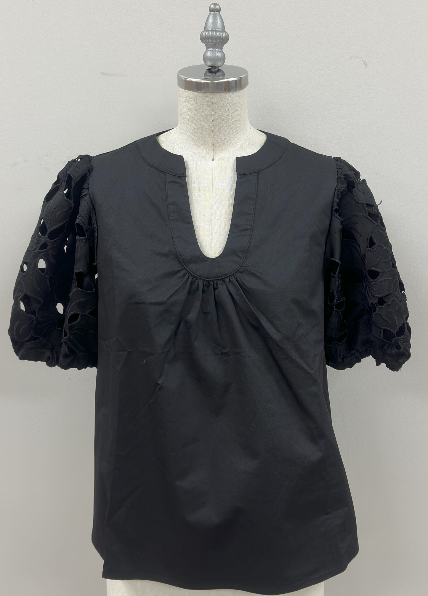 THML - Eyelet Detail Puff Sleeve V-Neck Top