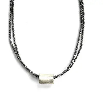 ERIN GRAY - Silver Barrel on Double Pyrite Beaded Necklace