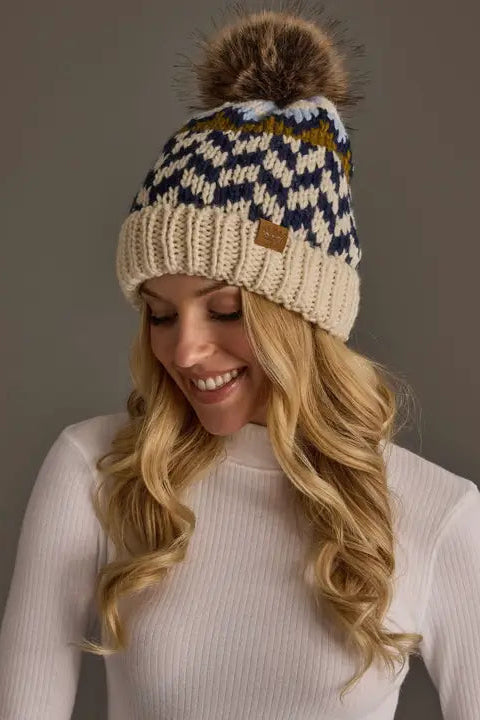 Geometric Patterned Pom Hat