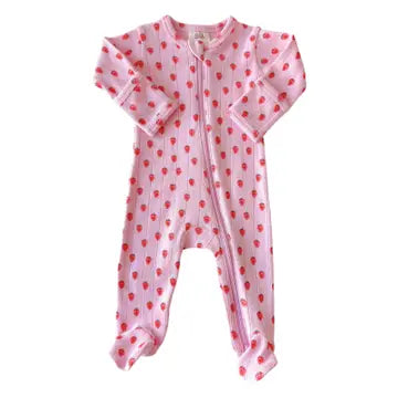 SIIX - Organic Pointelle Zip Footie/ Pink Strawberry