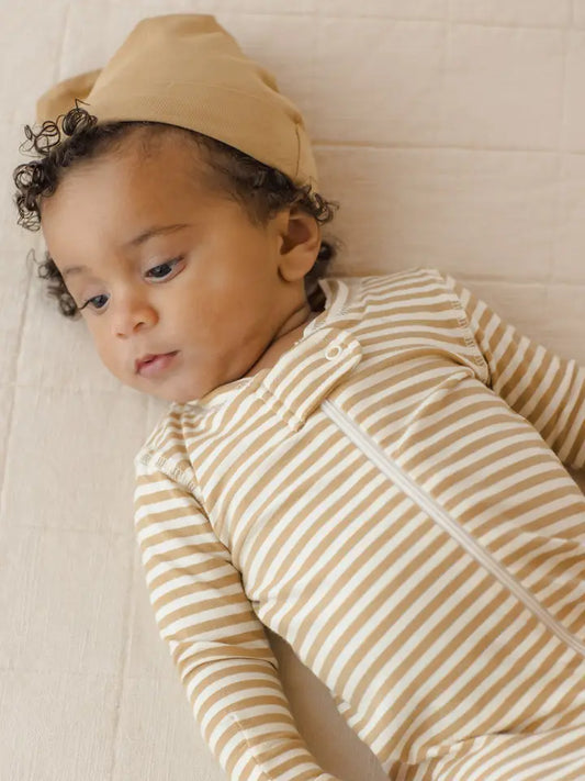 Zip Longsleeve Sleeper Footie / Honey Stripe