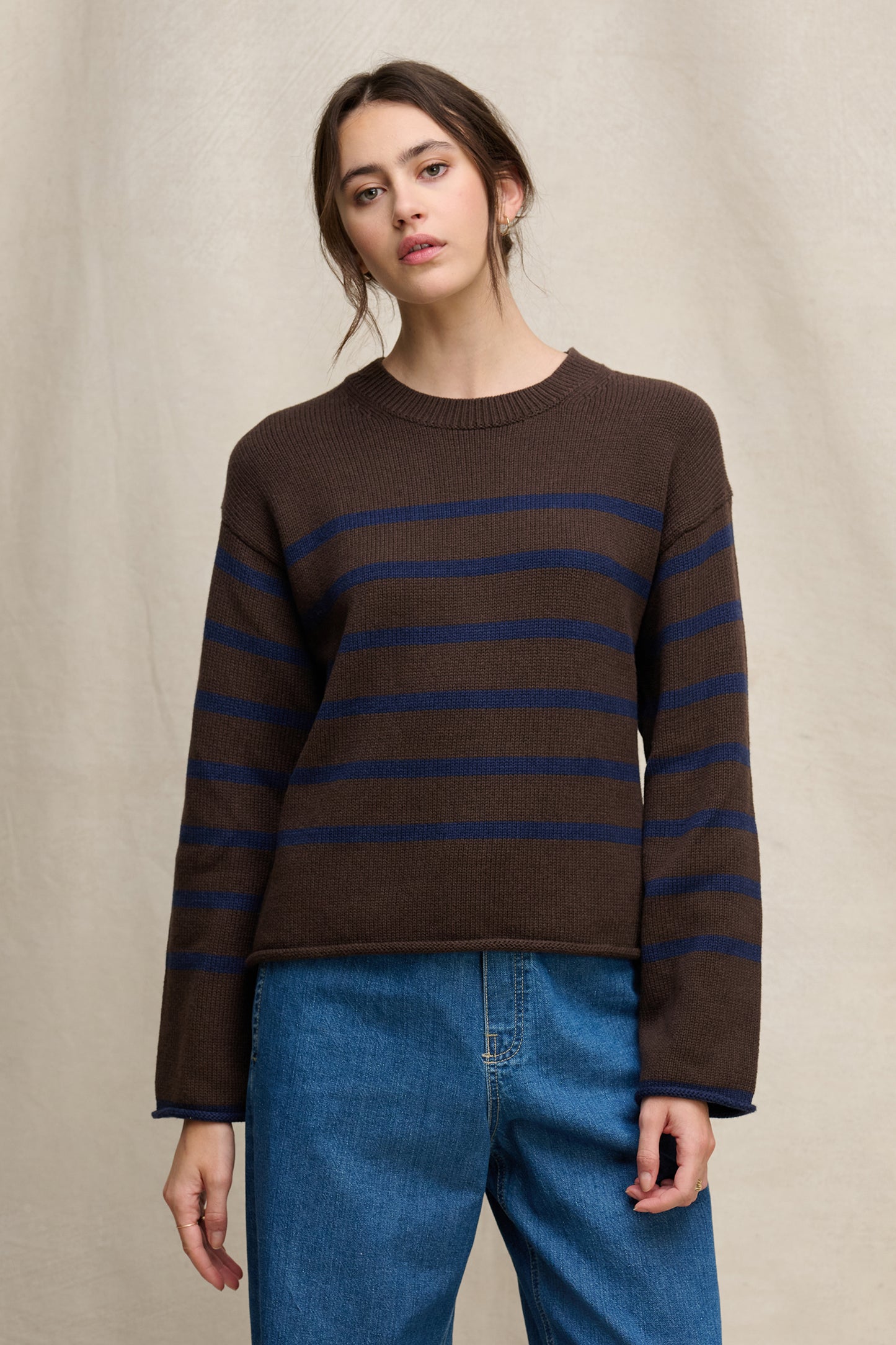 VELVET - Lucia Espresso & Navy Striped Sweater