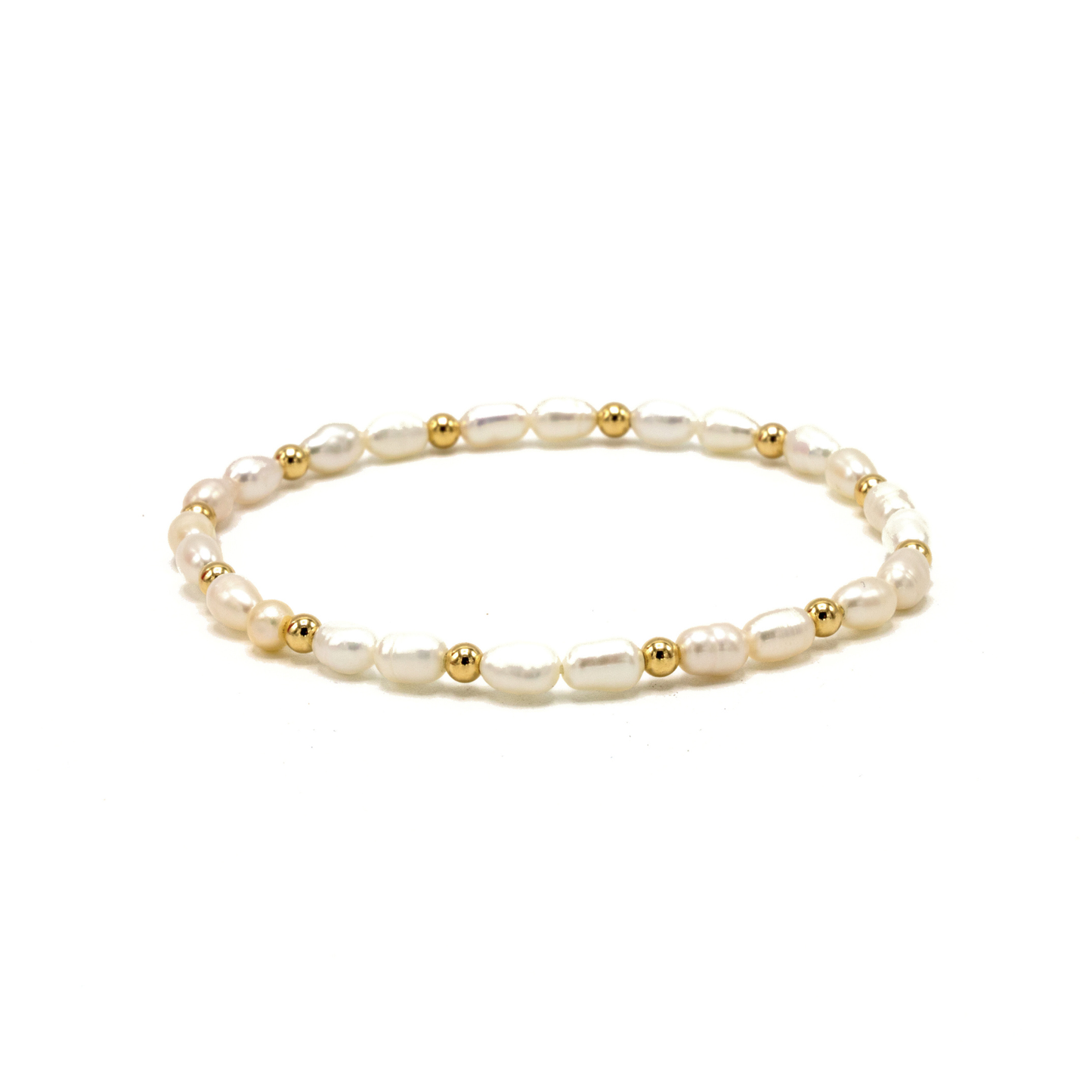 ERIN GRAY - Petite Patterned Rice Pearl Bracelet with 3mm 14k Gold-Filled Beads