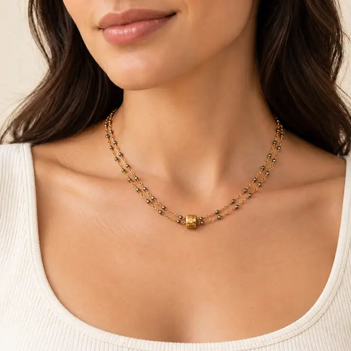 Oxi Pyrite Barrel Necklace