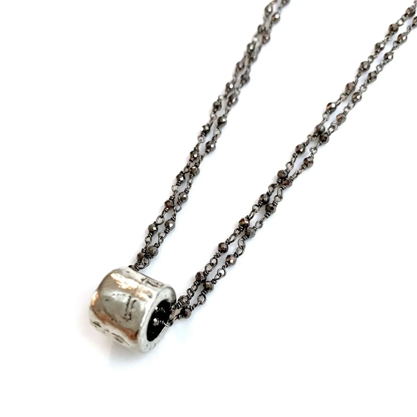 Oxi Pyrite Barrel Necklace