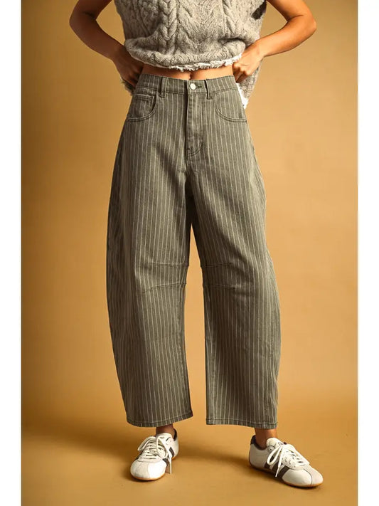 Pinstripe Barrel Jean