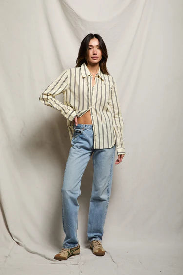 Gisele Poplin Woven Top/Navy/Sugar