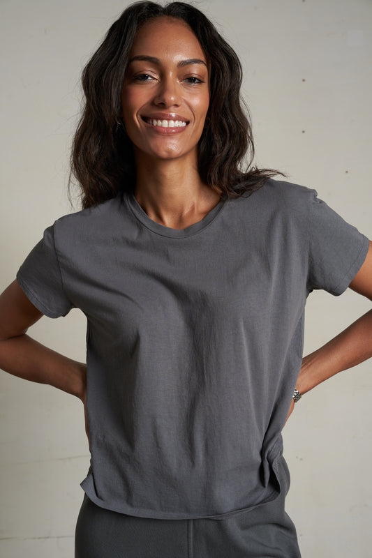 PERFECT WHITE TEE - Harley Cotton Boxy Crew/ Charcoal