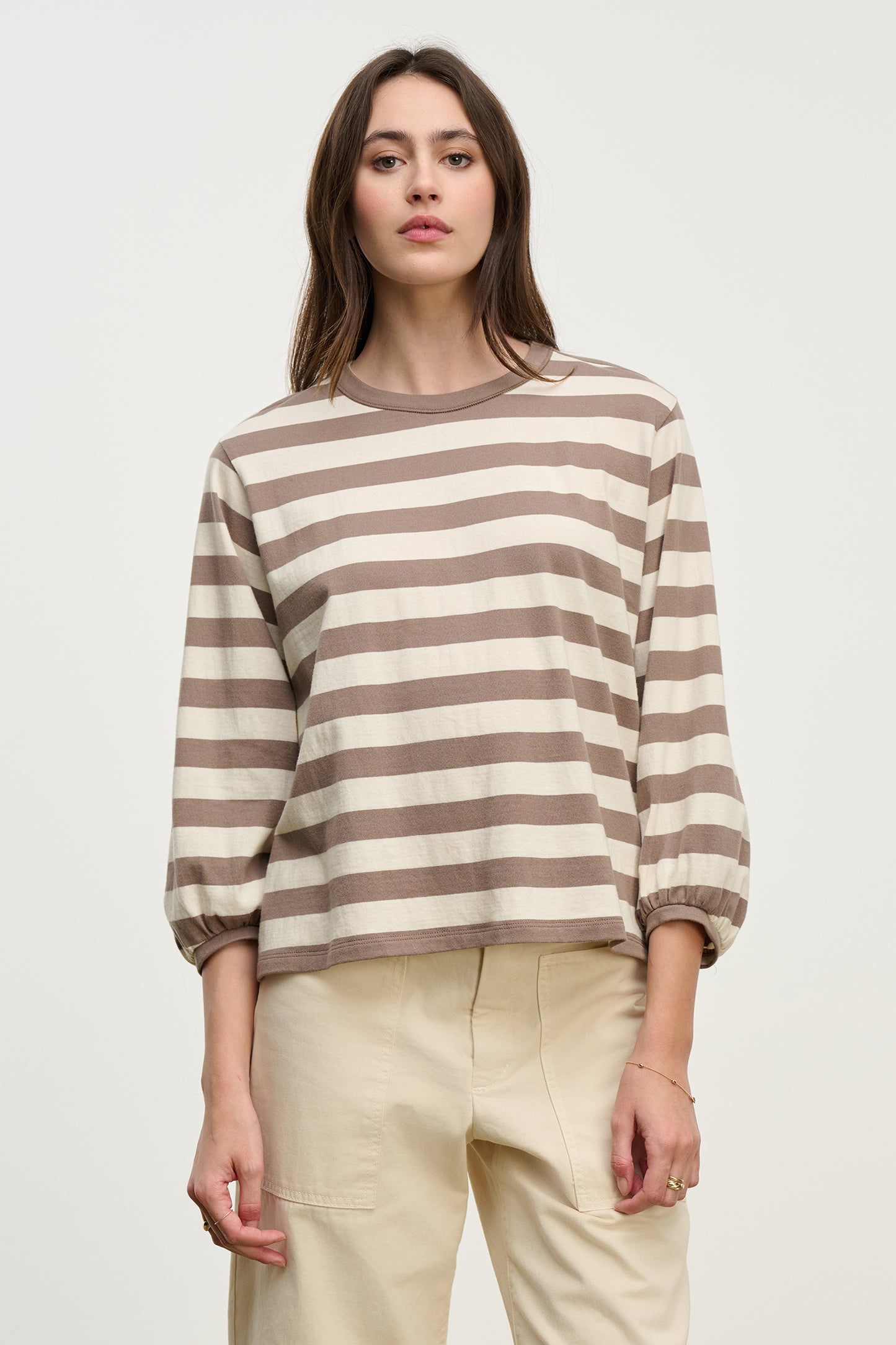 VELVET - Edora Mocha Striped Shirt