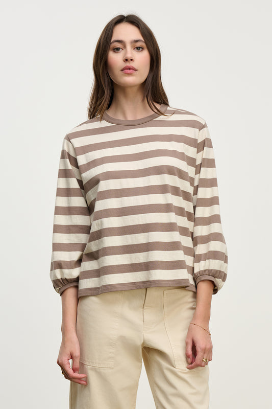 VELVET - Edora Mocha Striped Shirt