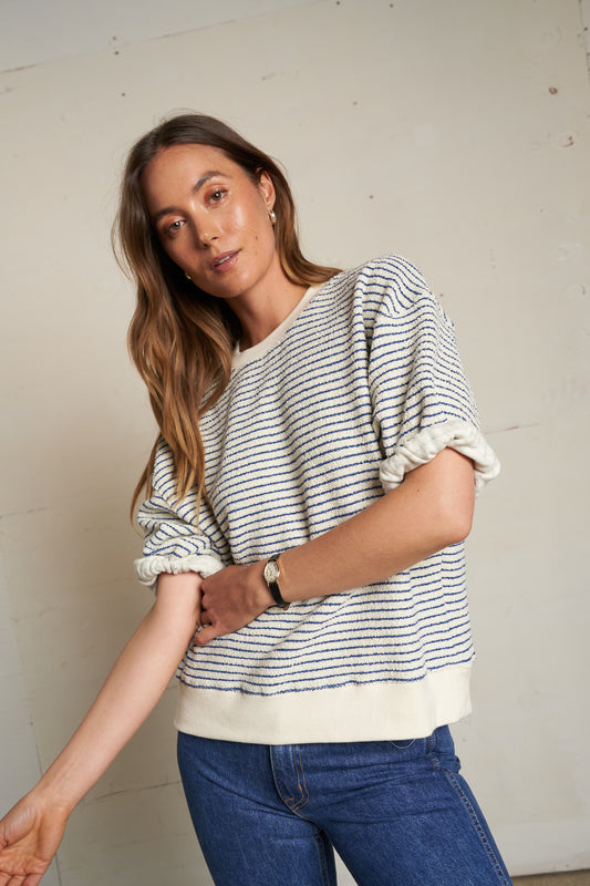 PERFECT WHITE TEE - Rebecca Stripe Short Sleeve Sweatshirt
